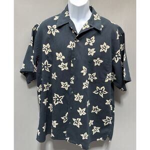 Britches of Georgetown Linen Shirt Mens L Black Floral Button Up Short Sleeve